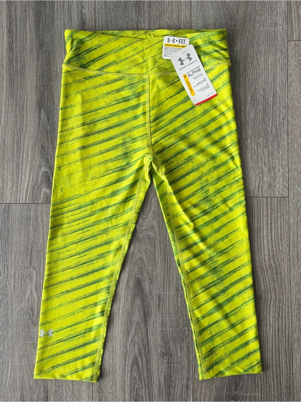 Under Armour Yellow Green Striped Capri Athletic Leggings